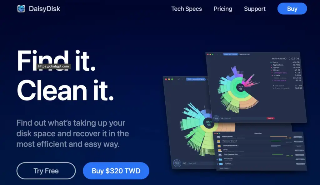 專業磁碟分析工具：金日鑫推薦使用 DaisyDisk 視覺化掃描隱藏磁碟空間，解決 Mac 空間不足的頑固問題。