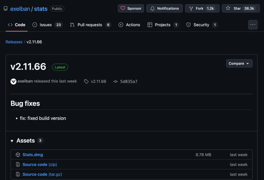 Mac 效能監控軟體 Stats：GitHub 官方開源下載頁面